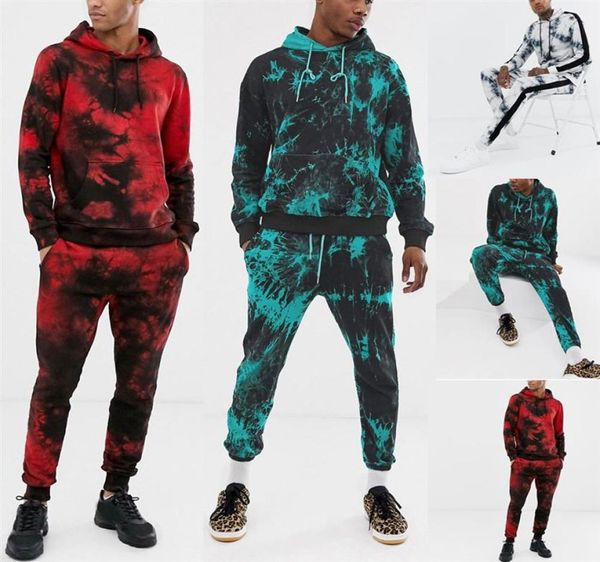 

mens tie dye print sets fashion sport suit sweatshirt pants set 2 piece set tracksuit streetwear257v9837600, Gray