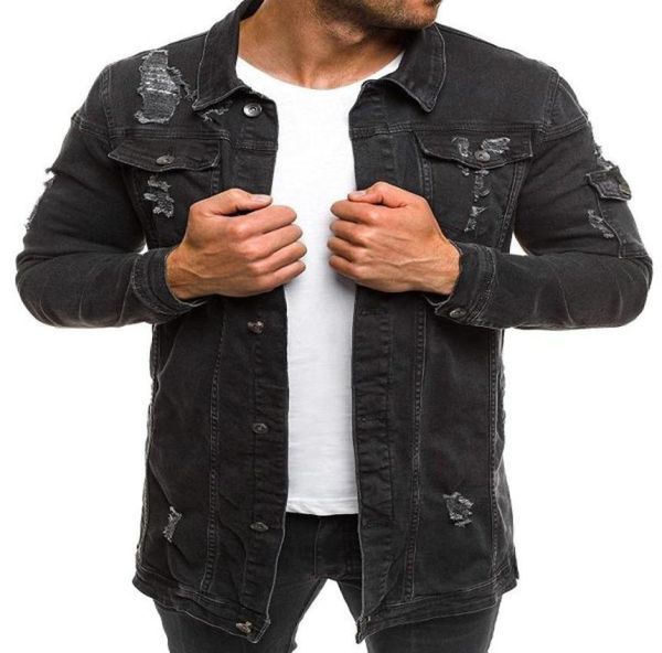 

mens jacket men cowboy coat high fashion autumn style beggar hole denim jacket loose thin sleeve cowboy jacket xxxl5224204, Black;brown