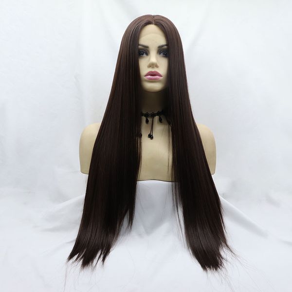 

chemical fiber wig women's heat-resistant fashion long straight wig 24 inches, Black;brown