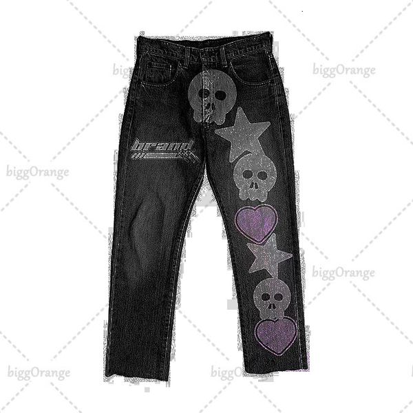 

men's jeans deep pocket pants old washed design tooling style streetwear y2k cute printing slim straight black harajuku trousers 230807, Blue