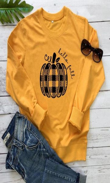 

hello fall plaid pumpkin sweatshirt vintage women thanksgiving holiday sweatshirts trendy autumn long sleeve graphic pullovers wom6463913, Black