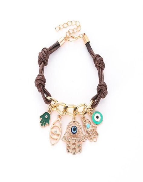 

fashion fatima039s hand hamsa bracelet evil eye bracelet for women leather pendant knit link for women arm fatima 2892431 133 4961207, Golden;silver