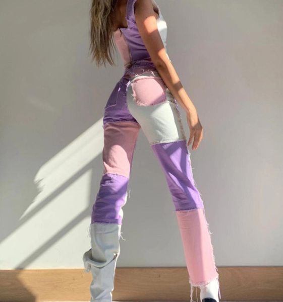 

022103 patchwork straight women039s jeans baggy vintage high waist boyfriends mom y2k denim distressed streetwear female iam8445414, Blue