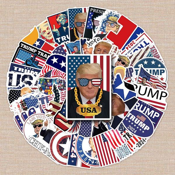 

50pcs/set trump 2024 cartoon creative waterproof graffiti sticker pvc luggage skateboard computer tablet decoration stickers