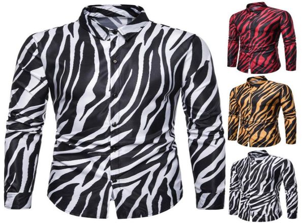 

men streetwear us size shirt zebra skin printed tuxedo party shirt long sleeve light weight office male fashion9329697, White;black