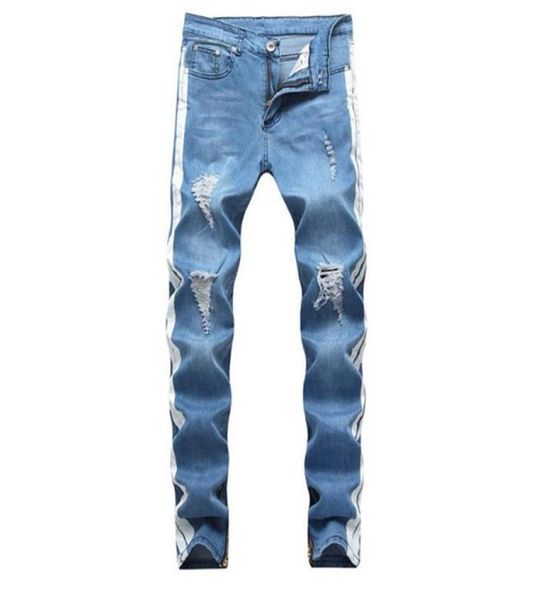 

mens designer jeans fashion street style washed ripped holes pencil pants long trousers hommes pantalones designer pants for men5194600, Blue