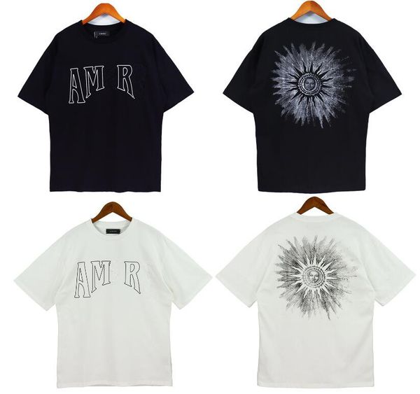 

amarisi summer new brand logo round neck t-shirt high street fat guy loose logo print short sleeve shirt, White;black