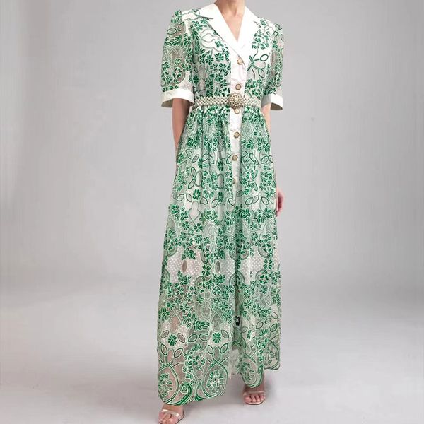 

vintage palace style dress with lantern sleeves, standing neck, slim waist, single breasted hook flower hollow lace, elegant long dress 7, Black;gray