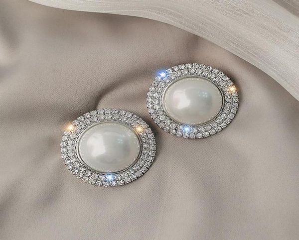 

s1139 fashion jewelry s925 silver post earrings exaggerated faux pearl rhinstone stud earrings2295103, Golden;silver