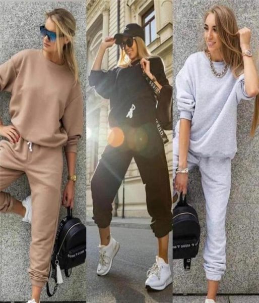 

autumn winter two piece set tracksuit women clothes solid pullover sweatshirt pants leisure sweat suits women039s sets outf6532326, Gray
