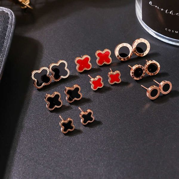 

clover earrings japanese and korean versions of earrings made of titanium steel that wont fade womens simple and cool four leaf clover new t, Golden