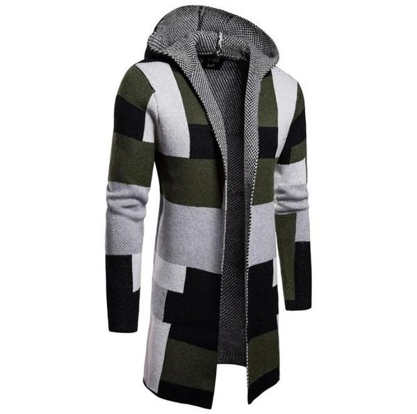 

men foreign trade stripe color matching jackets long style cardigan outerwear sweater male button drop shipfashion coats1174305, White;black