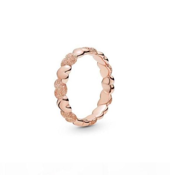 

18k rose gold plated matte brilliance heart band ring retail box 925 sterling silver women wedding gift rings sets9172716857