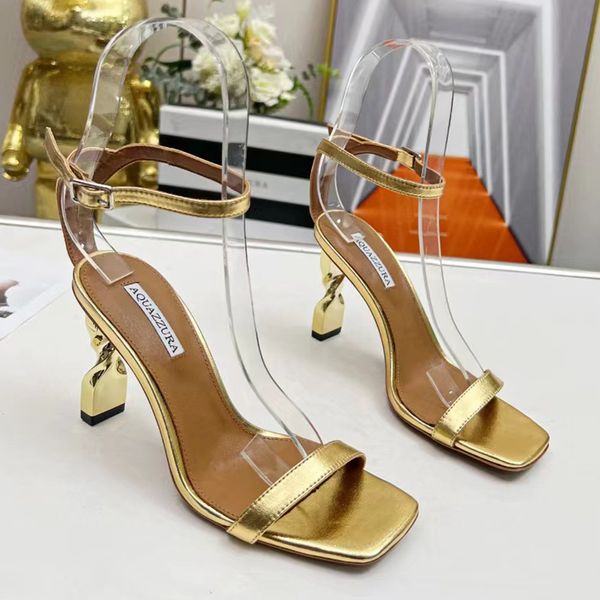 

aquazzura dermis stiletto sandals electroplated heel gladiator women's ankle strap open toe party evening shoes luxury designer high he, Black