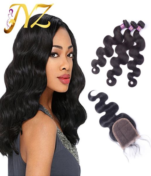 

unprocessed virgin hair 3 bundles with 1 lace closure brazilian malaysian peruvian indian human hair body wave hair extension 1625235, Black