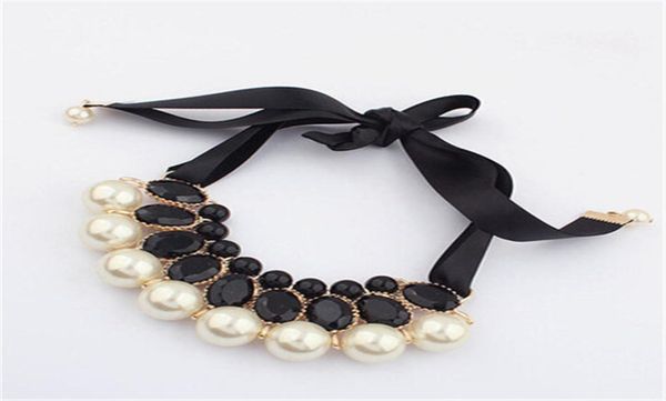 

girls fashion faux pearls necklaces sweet lady girl pearl pink ribbon chunky collar retail kids wedding party wear k2636410359, Red;brown