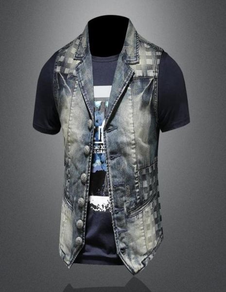 

men spring autumn sleeveless denim jacket individual suit collar waistcoat cowboy vests5844383, Black;white