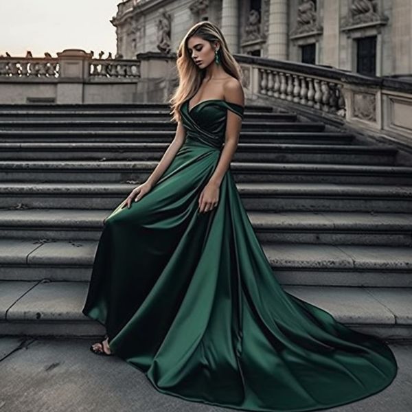 

elegant a line evening dresses for women sweetheart off shoulder pleats draped satin sweep train formal occasions wear birthday celebrity pa, Black;red