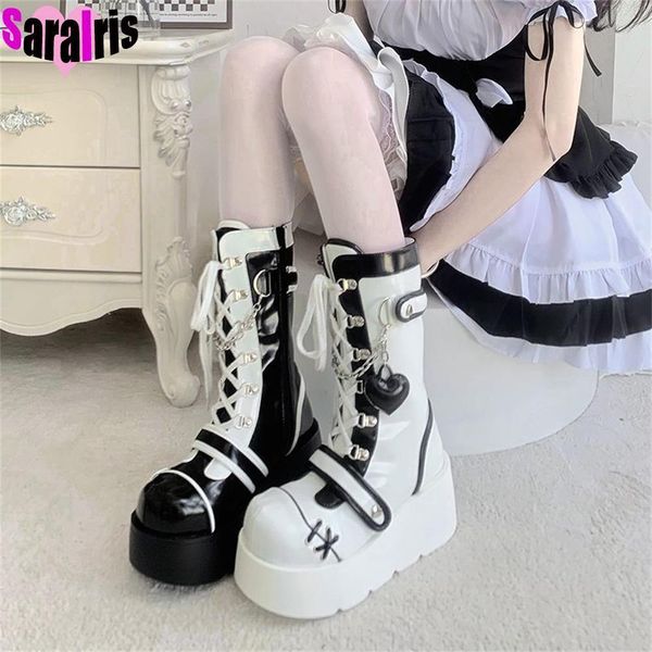

boots sweet gothic platform mid calf boot street autumn wedges high heels punk girls cute cosplay shoes for woman 230807, Black