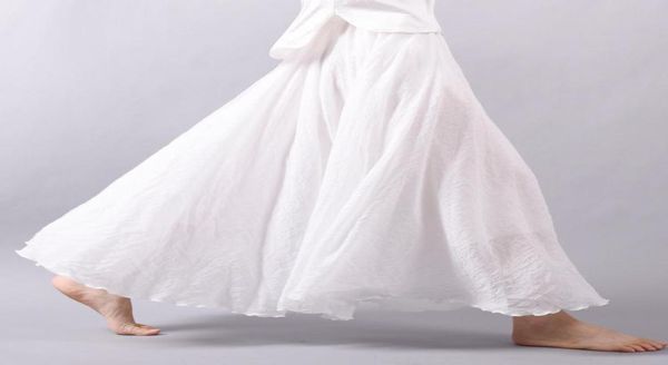 

skirts women summer skirt linen cotton vintage long elastic waist pleated maxi beige white boho faldas8277595, Black