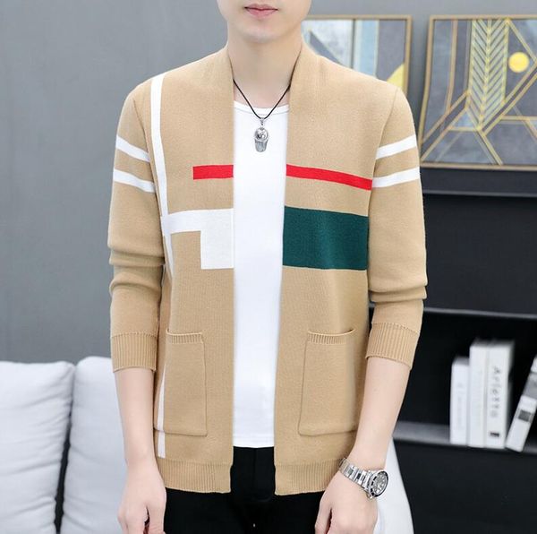 

men's sweaters 2023 autumn new long sleeve jacquard sweater men's knitwear fashion men's v-neck cardigan, White;black