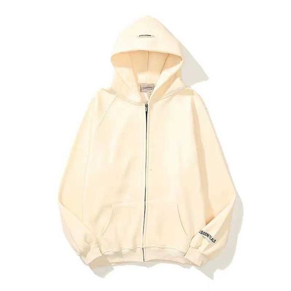 

esential double thread fear of fashion brand sweater shirt silicone printed on the back zipper fleece hoodie for men and women, Black