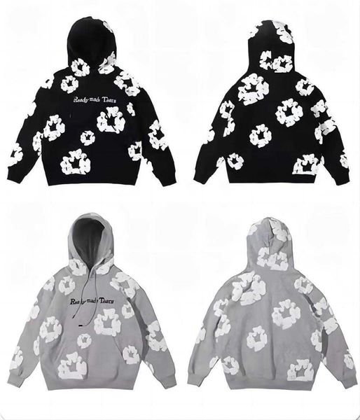 

men's hoodie denim tears autumn/winter kanyes kapok full print foam print hip hop loose men's and women's plush hoodie yy, Black