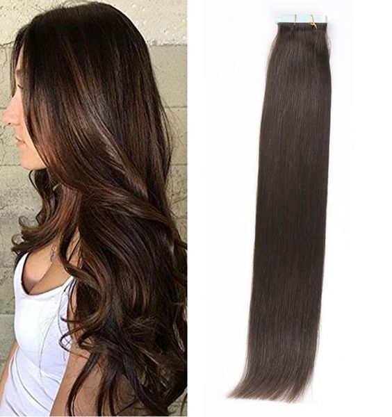 

20pcs set 24inch straight glue skin weft pu tape in human hair extensions brazilian remy in stock 6505576, Black