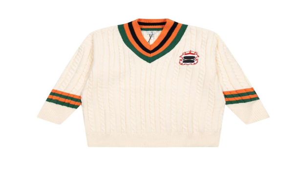 

22fw italy autumn winter sweaters men women university striped embroidery logo fashion long sleeves streetwear v neck knitted wool2477485