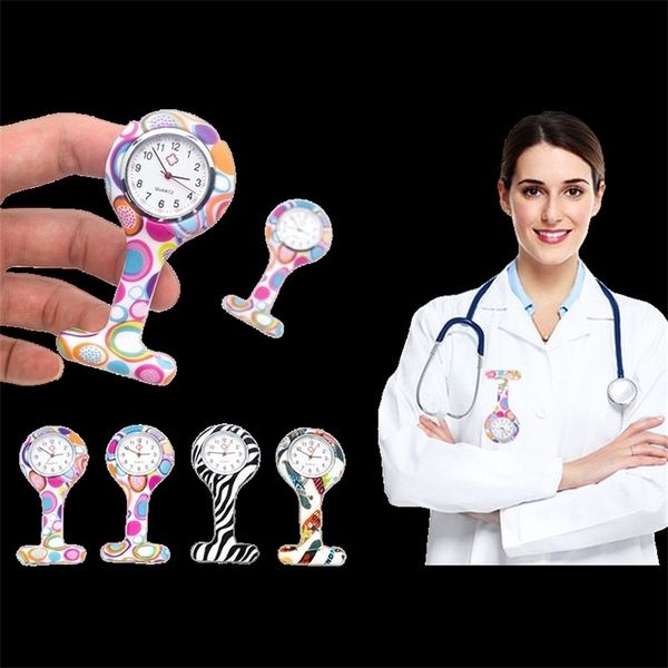 

pocket watches 1pc doctor nurse pocket watch women printed silicone watch multi-color gift watches 230807, Slivery;golden