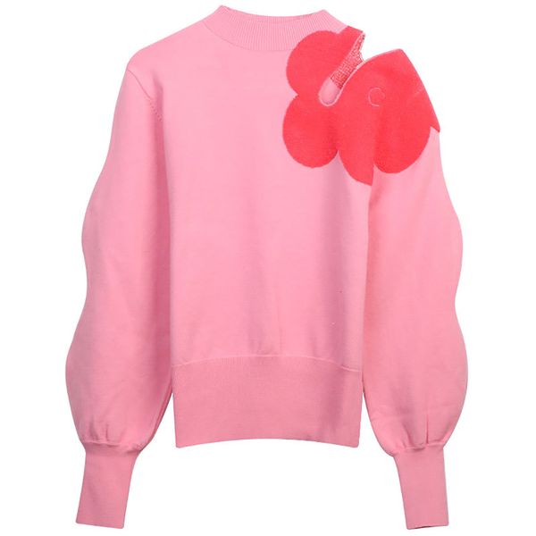 

women's sweaters fashion autumn spring loose flower hollow out pullover women casual sweet patchwork straight pink green knitted ladies, White;black
