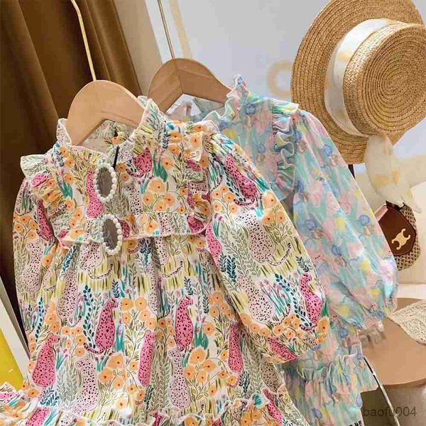 

girl's dresses gaun anak perempuan gaun bercetak ruffle berdiri musim semi musim gugur 2023 gaun putri gaun modis anak-anak r230808, Red;yellow