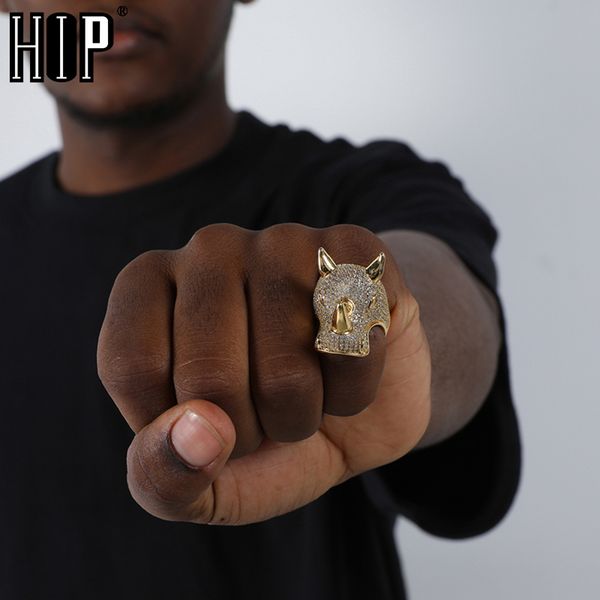 

wedding rings hip hop cz stones rhino rings tready bling iced out copper zircon ring for men women jewelry 230808, Slivery;golden
