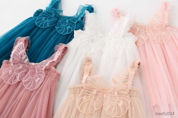 

girl's dresses gaun peri lembut sayap kupu-kupu lucu anak perempuan baru musim panas untuk gaun putri jaring selempang untuk anak perem, Red;yellow
