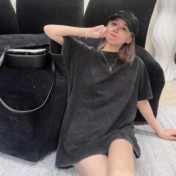 

women's t-shirt designer women's t-shirt designer 2023 summer new luxury fashion b home washed old full diamond men's and os, White