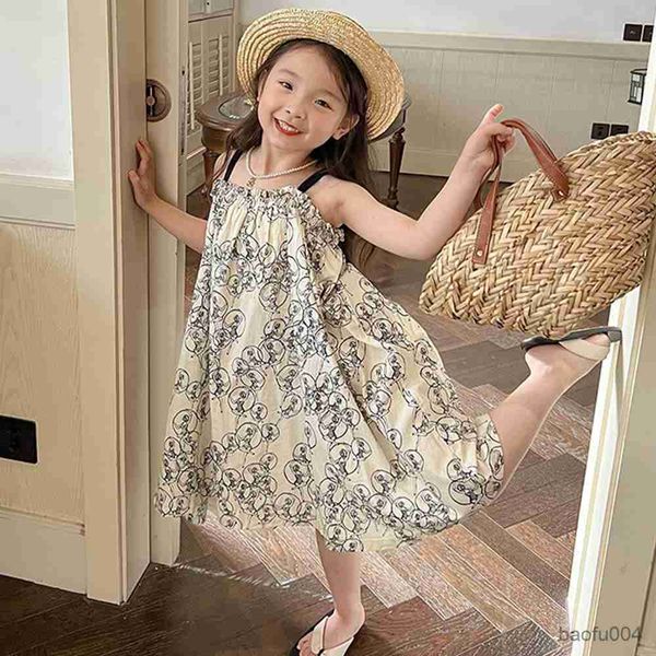 

girl's dresses gaun suspender bayi perempuan pakaian anak-anak baju pantai besar motif mode musim panas untuk anak perempuan r230808, Red;yellow