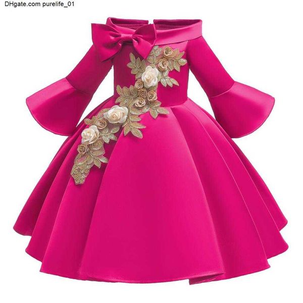 

dresses kids christmas for girls princess flower wedding dress children formal evening party pure red, Blue