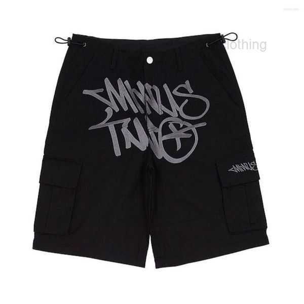 

minus two cargo shorts y2k summer men streetwear casual high waist wide leg baggy oversize cargo gym short pants hip hop track minus two clo, White;black