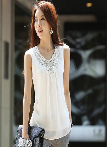 

women039s blouses shirts fashion white blouse sleeveless beaded lace chiffon shirt plus size s6xl1742179
