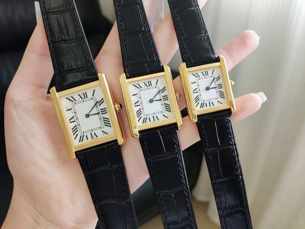 

tank womens watch ladies quartz men luxury wristwatch rectangle small dial designer watch leather strap watch 24mm medium 27mm men's la, Slivery;brown