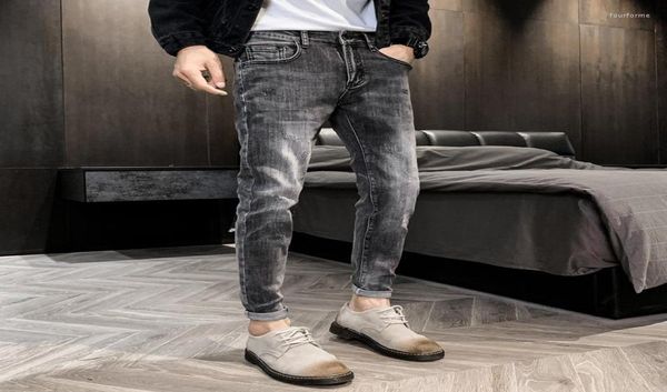 

men039s jeans fashion 2022 teenagers cowboy student grey men39s autumn winter korean elastic skinny social spirit guy long p4578966, Blue