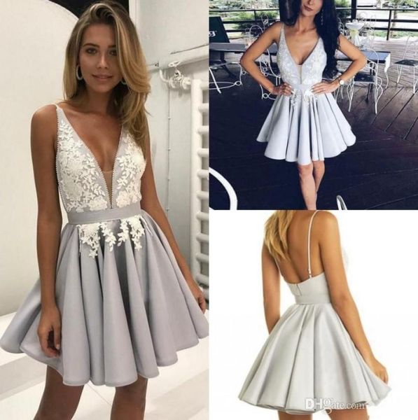 

gorgeous silver arabic homecoming dresses with white lace aline deep vneck short graduation gowns chic cocktail dress for p6290051, Blue;pink