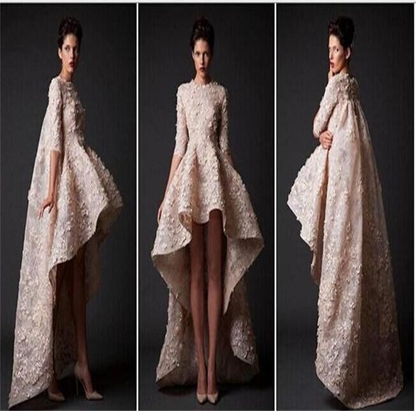 

zuhair murad dress high low half sleeve appliques beads tiered celebrity evening gown zipper back elegant custom made prom dresses7190716, Black;red