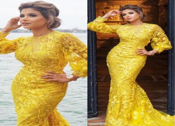 

elegant mermaid ginger yellow evening dresses long sleeves lace appliques celebrity red carpet party dress formal prom gowns9824802, Black;red