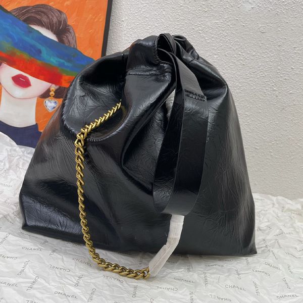 

shopping garbage bags women tote bags chain shoulder hobo bags cowhide genuine leather string bucket purse fashion letter print women shoppi