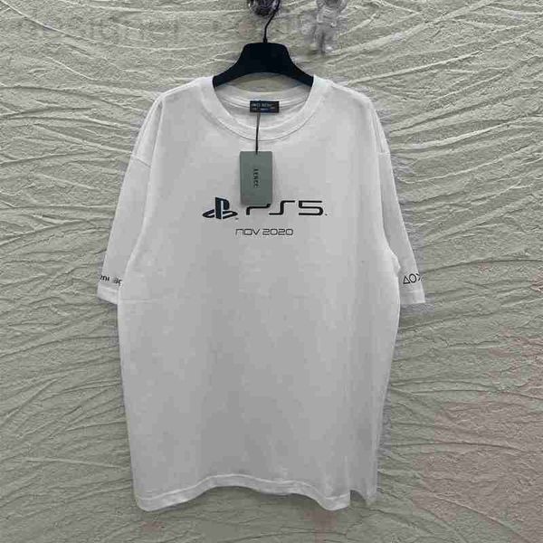 

women's t-shirt designer high edition 2023 summer new luxury fashion b family ps5 co branded printed short sleeve t-shirt for men and w, White