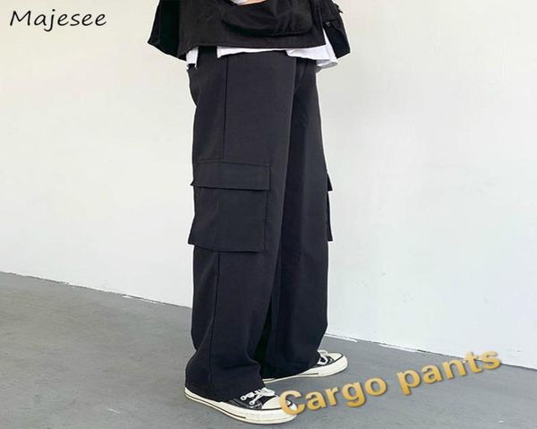 

womens pants cargo fashion 2021 autumn streetwear high waist big pockets solid bf oversize jogger female loose trousers casual8746801, Black;white
