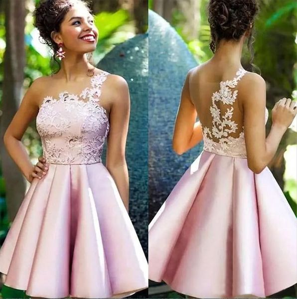 

amazing pink sheer mesh homecoming dresses satin lace applique ruched a line princess short prom party graduation dresses custom, Blue;pink