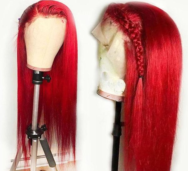 

bright red wig lace front human hair wigs for women peruvian straight lace front wig remy hair pre plucked baby hair6345310, Black
