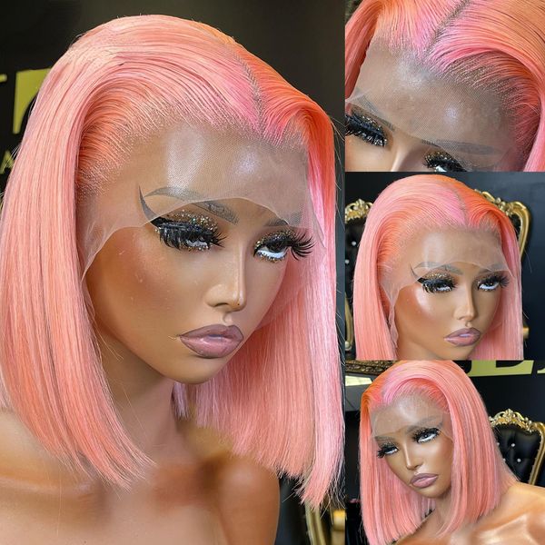 

Pink Lace Front Simulation Human Hair Wigs Glueless Wig Short Bob Wig Orange Ginge Lace Front Wig Synthetic For Women, S1